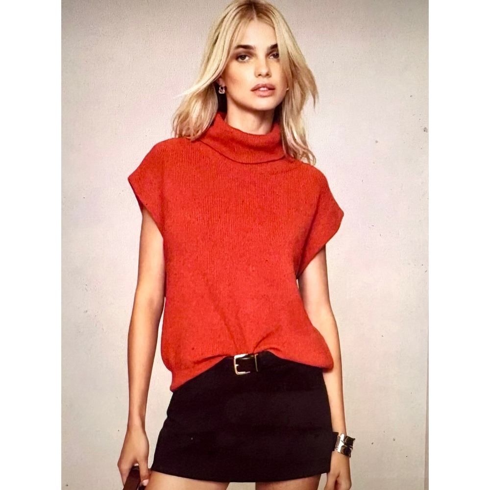 Maeve Anthropologie Turtleneck Muscle Sweater Vest 1X Red Rib Knit Top Relaxed
